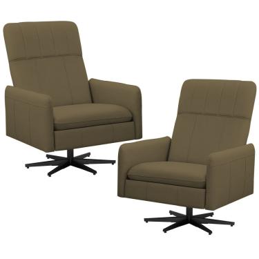 Imagem de Kit 2 Poltronas Decorativa Giratória Retrátil Reclinável Lutor L06 Couro Verde Musgo - Lyam Decor