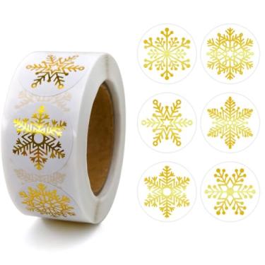 Imagem de 500 pçs rolo de adesivos de Natal para cartões 6 desenhos folha dourada adesivos de floco de neve transparentes Natal férias de inverno adesivos para envelopes de Natal, convites, cartões, presentes