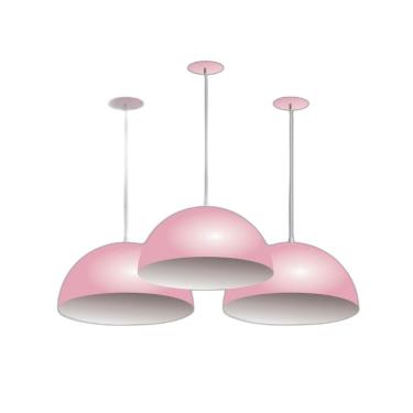 Imagem de Kit 3 Lustres Pendentes Meia Lua Orby 40Cm Rosa Branco Cabo