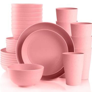 Imagem de Conjunto de louças Gudvilla Pink para 8 com pratos, tigelas e copos