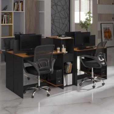 Imagem de Estação De Trabalho 4 Lugares Office Tech 4 Mesas 2 Armários - Preto E
