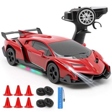 Imagem de QUN XING Remote Control Car 1:24 Officially Licensed Lambo veneno RC Drift Car with LED Lights 2.4GHz 4WD 15KM/H Fast Speed Control Rechargeable Battery 800mah Birthday for Kids Boys 8-12，red