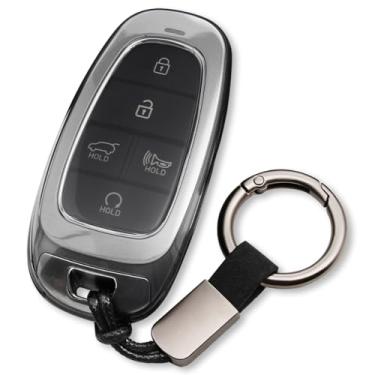 Imagem de Capa de chaveiro compatível com Hyundai Tucson Palisade Santa Fe Sonata Nexo acessórios para chave de carro capa protetora de bolsa protetora para chaveiro peças de anel