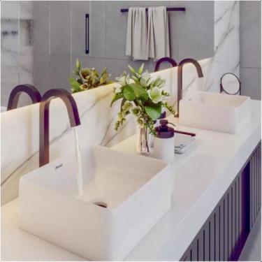 Imagem de Cuba De Apoio Banheiro Lavabo Quadrada Branca Ceramica Peq. Def. 32x14