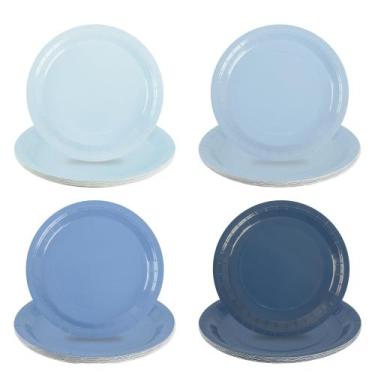 Imagem de Pratos de papel AimFun Dusty Blue 18cm descartáveis (48 unidades)