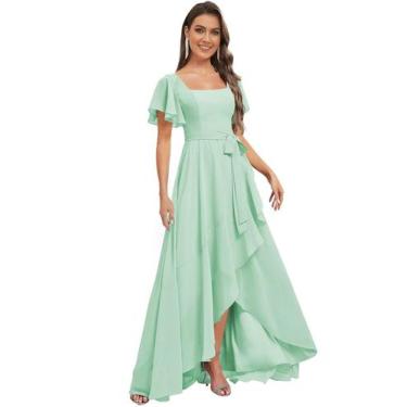 Imagem de Vestido de dama de honra Monvelli Mint Chiffon Asymmetrical Plus Size 