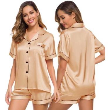 Imagem de Conjunto de pijamas SWOMOG, roupa de dormir feminina de seda e cetim d