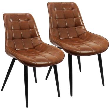Imagem de Kit 2 Cadeiras Romana Provence Poltrona Estofada Pu Vintage Retro Pés Preto - Marrom