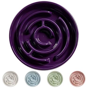 Imagem de Tigela de cerâmica alimentadora lenta para cães, 1,5 xícaras, alimentador lento para animais de estimação de raças pequenas e médias, prato de comida de cachorro com quebra-cabeça, antiengolpamento