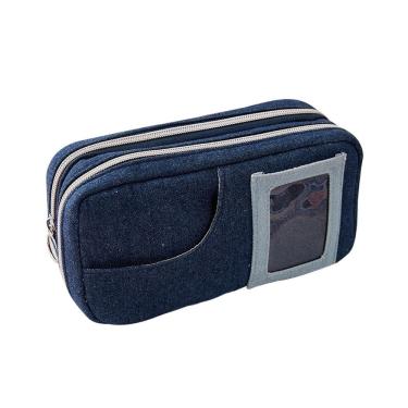 Imagem de Estojo de lápis jeans de grande capacidade para papelaria multicamada Orga