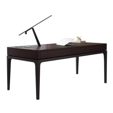 Imagem de Mesa de trabalho Mesa de trabalho moderna, mesa escrita com gavetas ocultas e estação carregamento, móveis escritório em madeira maciça, estrutura aço carbono(L)