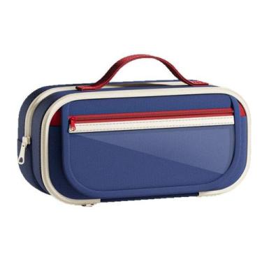 Imagem de Estojo de lápis retrô azul e vermelho de grande capacidade - yiweisai