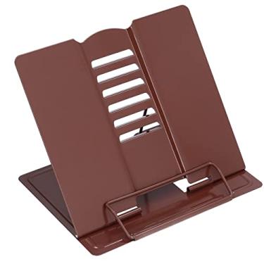 Imagem de Suporte para livros, ângulo de altura ajustável, design ergonômico, suporte de leitura de metal portátil dobrável para home office, biblioteca escolar, dormitório, material de (Café)