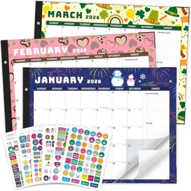 Imagem de Calendário de mesa 2026-2027, grande 56 x 43 cm, 18 meses de janeiro de 2026 a junho de 2027, calendário de mesa com capa de plástico e adesivos coloridos, ideal para casa, escritório e planejamento