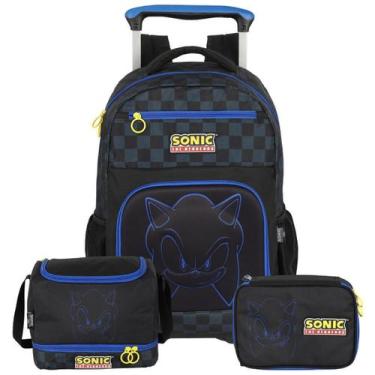 Imagem de Kit Mochila Rodas Sonic Escolar Com Lancheira E Estojo Preto
