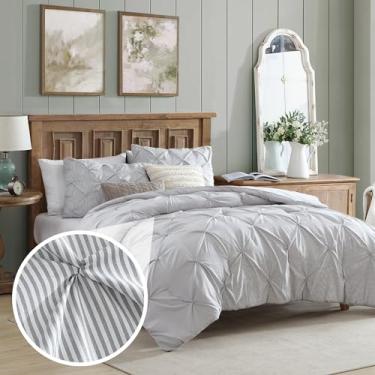 Imagem de Swift Home Conjunto de edredom casal/queen cinza carvão - Conjunto de cama clássico Pintuck - 3 peças de roupa de cama, 1 edredom e 2 fronhas