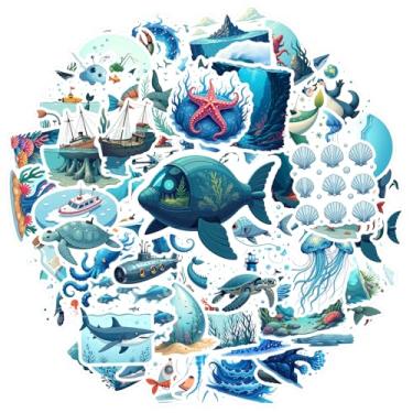 Imagem de 100 peças oceano vida marinha criaturas marinhas náuticas subaquáticas papelaria adesivos brinquedo divertido para telefone faça você mesmo, laptop, scrapbook, bicicleta, laptop, motocicleta, bagagem
