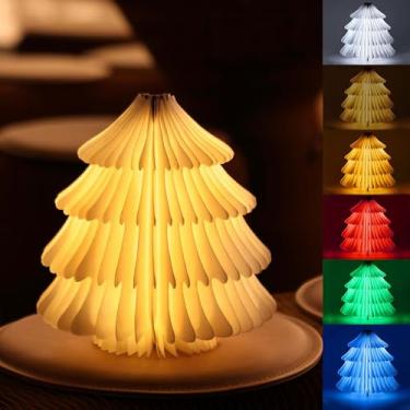 Imagem de DLUFYEI Lâmpada de árvore de Natal, decorações de Natal de 6 cores com luzes LED, iluminação de humor para decoração de casa, luminária de mesa novidade para quarto