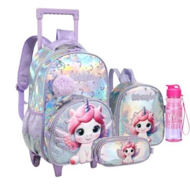 Imagem de Kit Mochila Unicórnio 3d Brilho Holografico Estojo Lancheira - D Prese