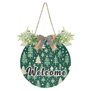 Imagem de YETTASBIN Placa de boas-vindas para árvores de Natal, placa impermeável para pendurar na parede, guirlanda decorativa para inauguração de casa, quintal, jardim, decoração de férias, 30 x 30 cm