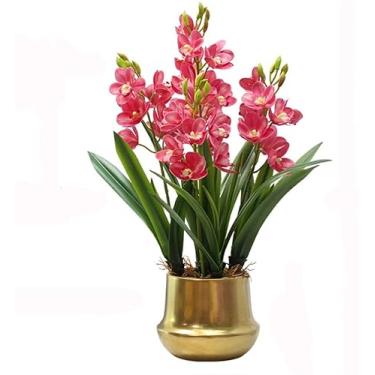 Imagem de LMJYU Flores artificiais em vaso, arranjos de flores falsas com vaso de cerâmica para mesa de centro de mesa, decoração de casa