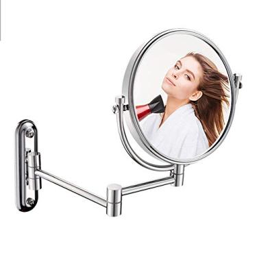 Imagem de LMJYU Espelho de maquiagem montado na parede com ampliação, espelho de maquiagem dupla face de 20 cm, extensível de dois lados, giratório de 360 graus, sem luz, para penteadeira de banheiro, redondo