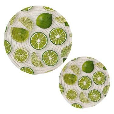 Imagem de Wassud Conjunto de trivet de fatias de limão para pratos quentes, suportes redondos de algodão, almofadas quentes, porta-copos elegantes, decoração de cozinha e acessórios, 2 peças