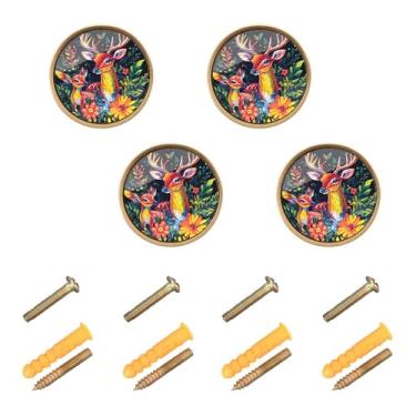 Imagem de Burbuja Maçanetas coloridas para armário de cozinha veado, pacote com 4, puxadores redondos de 3,5 cm, puxadores de cômoda com parafusos para cozinha, quarto, armários, armário