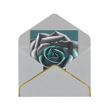 Imagem de SKKNT Cartões comemorativos para todas as ocasiões com estampa de flores rosa cinza azul-petróleo versáteis com envelopes 11,4 x 15,2 cm