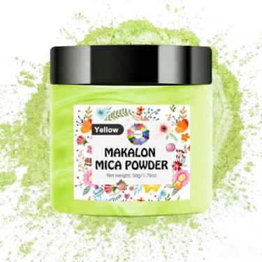Imagem de NTWJNJY Pó de mica Makalon amarelo, 50 g/frasco, pó de mica de cor brilhante para resina epóxi, sabonete, sombra, pintura, copos, geleca, joias, tie dye e artesanato DIY