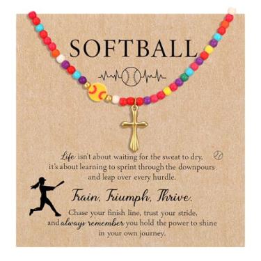 Imagem de Huquary Colar esportivo com contas cruzadas de futebol e softball, para meninas, joias de Natal, presentes para aniversário, treinadores, amantes de esportes, 38 + 5 cm, 15 to 17 inches, papel de