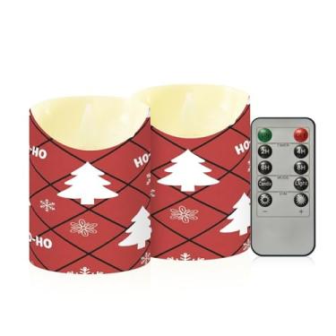 Imagem de Wassud Árvores de Natal flocos de neve xadrez vermelho velas sem chama com controle remoto, velas realistas cintilantes com temporizador, velas decorativas para Natal, casamento, festa, decoração de