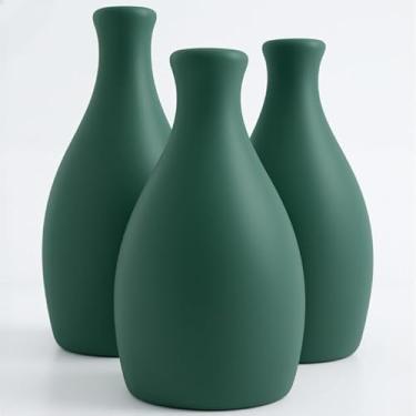 Imagem de Kit Trio 3 Vasos Cerâmica Decorativo Enfeite Decoração Elegante Casa Rack Conjunto Decorado Loja Estante Sala Cozinha(VERDE)