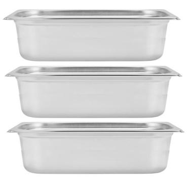 Imagem de Kit Três Cubas Gastronomica Padrão Gn 1/4 65mm Inox sem Alça Com tampa