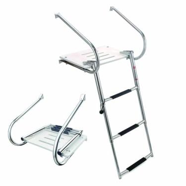 Imagem de Mojiate Escada universal para natação interna/externa com plataforma de fibra de vidro, escada telescópica para barco com 2 corrimões, escada dobrável extensível para fuzileiros navais, navios, iates