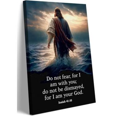 Imagem de Arte de parede Jesus andando sobre a água, pintura inspiradora cristã, Do Not Fear for I Am with You, decoração de parede, histórias bíblicas, impressão para igreja, sala de oração, decoração de casa