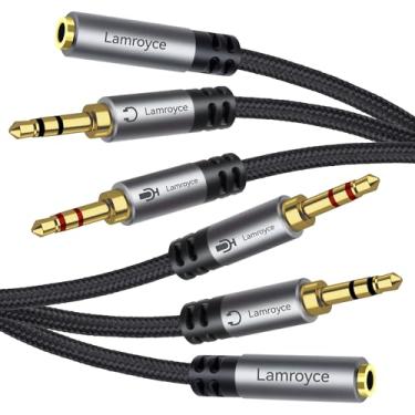 Imagem de Pacote com 2 fones de ouvido para jogos para computador, TRRS fêmea de 3,5 mm para conector de áudio TRS macho TRS de 3,5 mm, cabo divisor em Y, conector estéreo duplo de 1/20.3 cm 2 em 1 para jogos