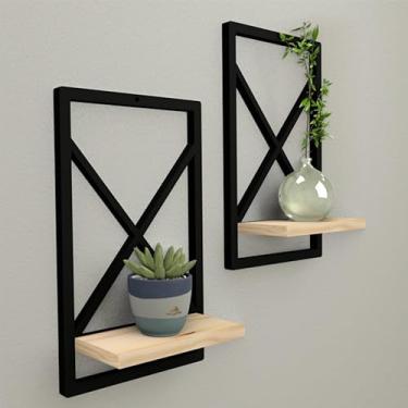 Imagem de Prateleira Industrial Decorativa – Suporte em Plástico Maciço com Madeira de Pinus, Kit com 1, 2 ou 3 Unidades para Sala, Quarto, Cozinha e Banheiro(PRETO,3)