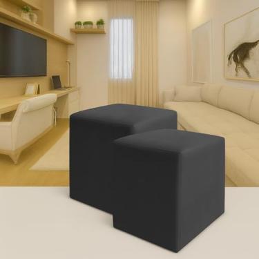 Imagem de Kit 2 Puffs Puff Sala de Estar Quadrados em Veludo 30×30×45cm Banqueta Multiuso Macio(Cinza)
