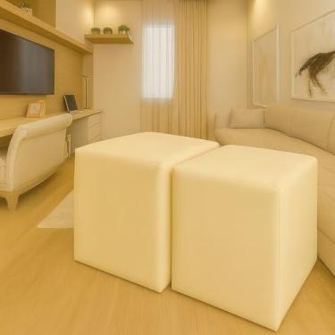 Imagem de Kit 2 Puffs Puff Sala de Estar Quadrados em Veludo 30×30×45cm Banqueta Multiuso Macio(Bege)