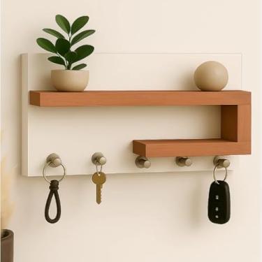 Imagem de Porta Chaves Organizador com Prateleira Decorativa – Design Moderno em MDF Branco e Peroba Rosa, para Entrada e Escritório