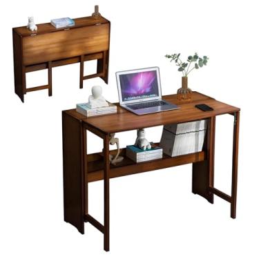 Imagem de Escrivaninha dobrável, mesa de computador para escritório em casa, mesa dobrável para computador, sem montagem, mesa dobrável para pequenos espaços (100 cm/39,4 pol, cor nogueira)