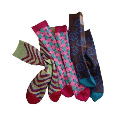 Imagem de Meias Femininas Vintage De Algodão Com Estampa Geométrica, Cano Médio,