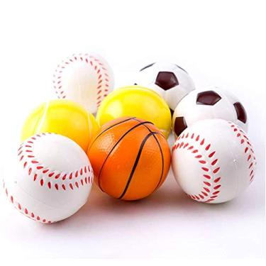 Imagem de Wang-Data Pacote com 24 bolas esportivas de espuma de 6,35 cm, mini bolas de estresse, bola de basquete, tênis, beisebol, bolas de apertar para alívio de pressão para crianças, escola, sala de aula, lembrancinhas de festa