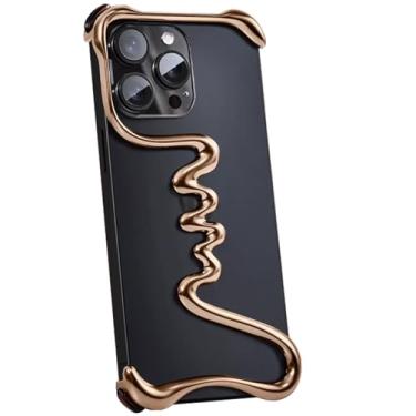 Imagem de Capa de metal minimalista ultraleve para iPhone 16/16 Pro/16 Pro Max, design artístico sem moldura, capa protetora de liga de alumínio completa com linhas curvas ocas 3D