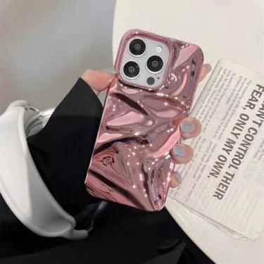 Imagem de Capa para celular com efeito ondulado em revestimento eletrolítico para iPhone 16, 15, 14, 13, 12 Pro Max Plus e 11. Capa protetora macia e resistente a impactos, rosa, para iPhone 14 Pro Max.