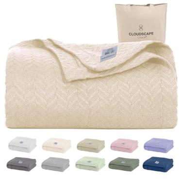 Imagem de Cobertores Cloud Scape Linen 100% algodão orgânico para cama king size, cobertor padrão espinha de peixe para todas as estações, cobertor térmico macio de outono adequado para cama king size da