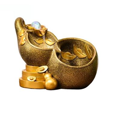 Imagem de ornamentais Fonte interna de mesa, resina, cabaça dourada, mini fontes cascata, fonte de água, meditação zen, fonte de mesa relaxamento