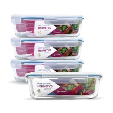 Imagem de Kit 4 Potes de Vidro Retangular com Tampa Hermética 2800ml - NABOX, Az