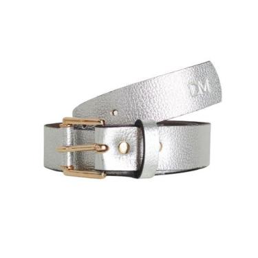 Imagem de Cinto Jenni Médio Feminino Dayane Magalhães Prata E Dourado Em Couro, 